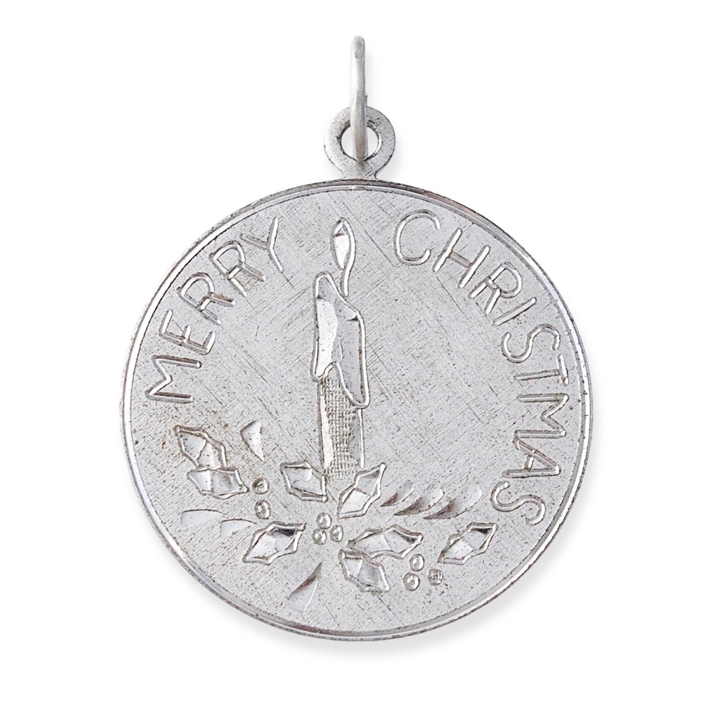 Vintage 1960s “Merry Christmas” Sterling Silver Pendant / Charm Holiday Candle